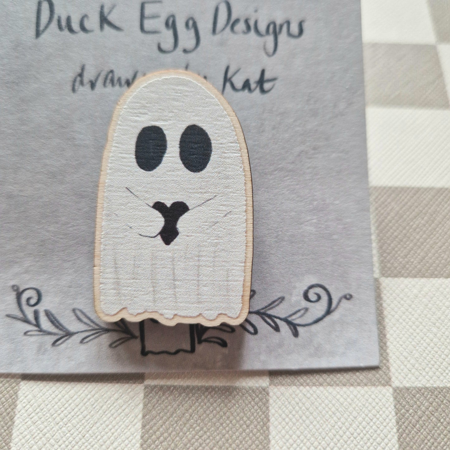 Love Ghost Wooden Pin Badge