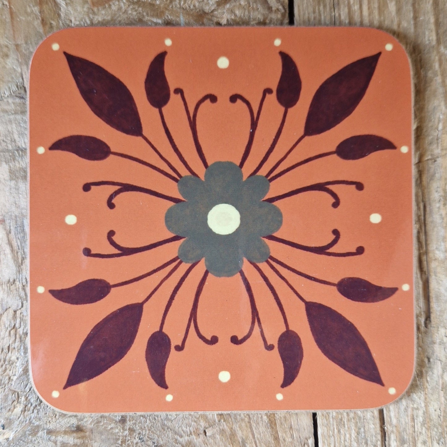Symmetrical Floral Coaster Orange