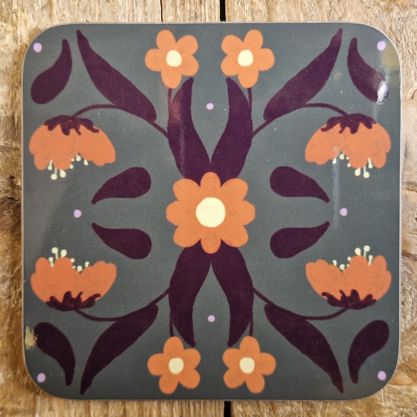Retro Floral Coaster Green
