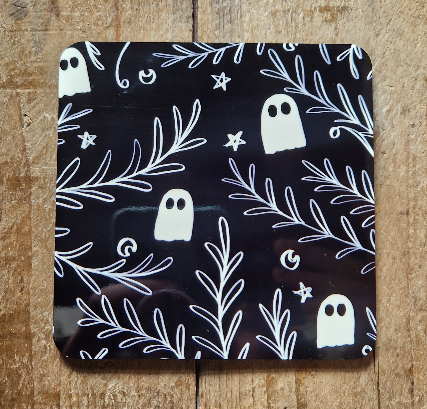 Black and White Ghost Patterned Coaster