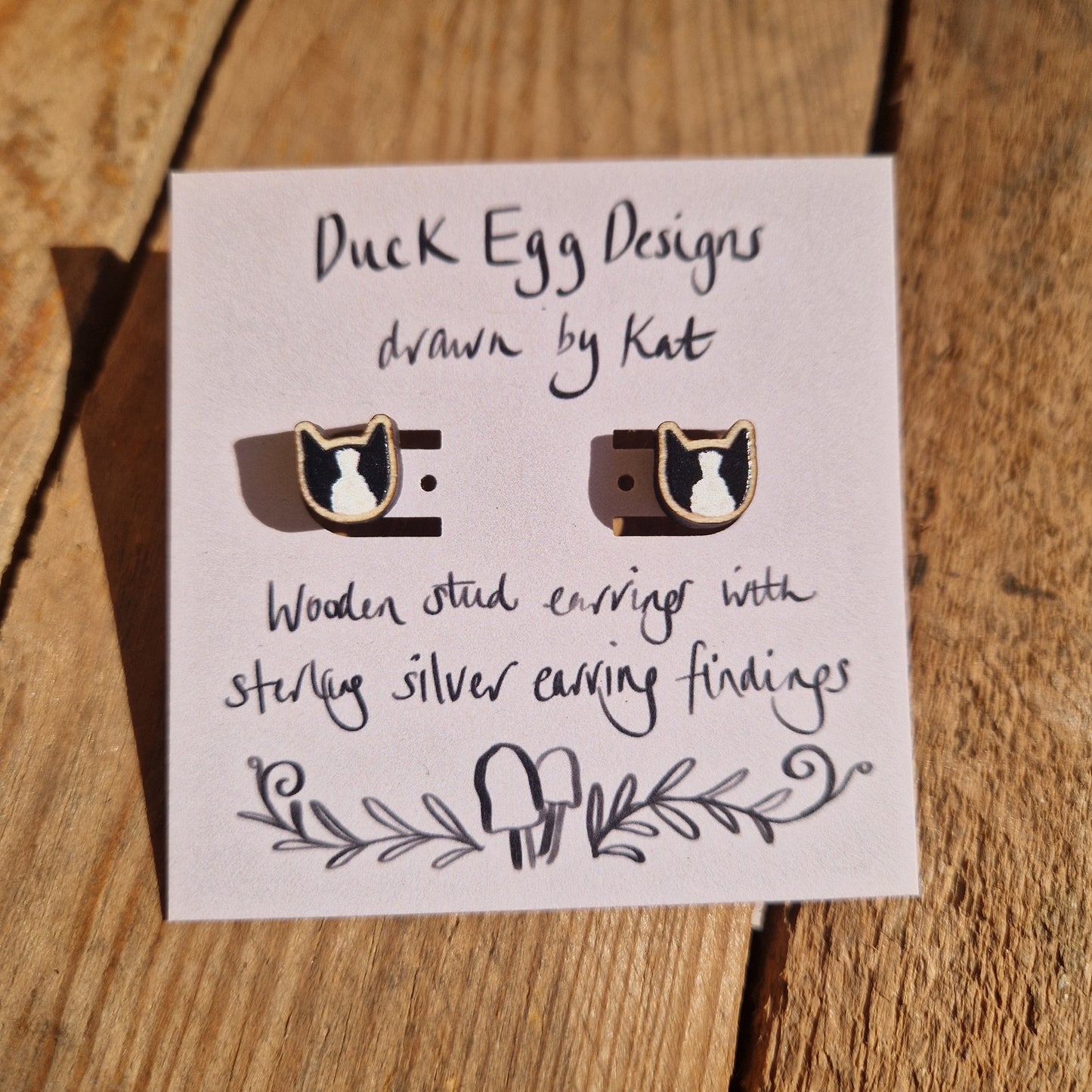 Black And White Cat Stud Earrings