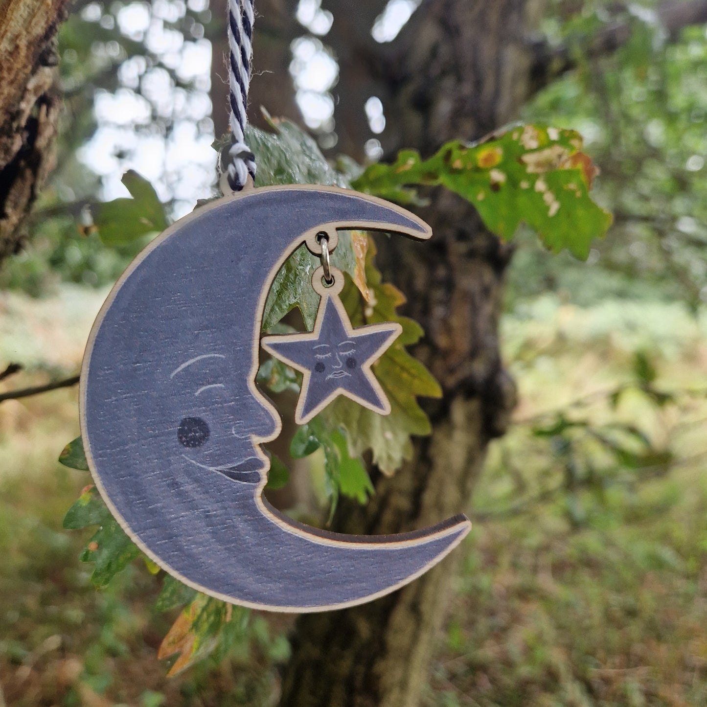Crescent Moon And Star Wooden Hanging Decoration
