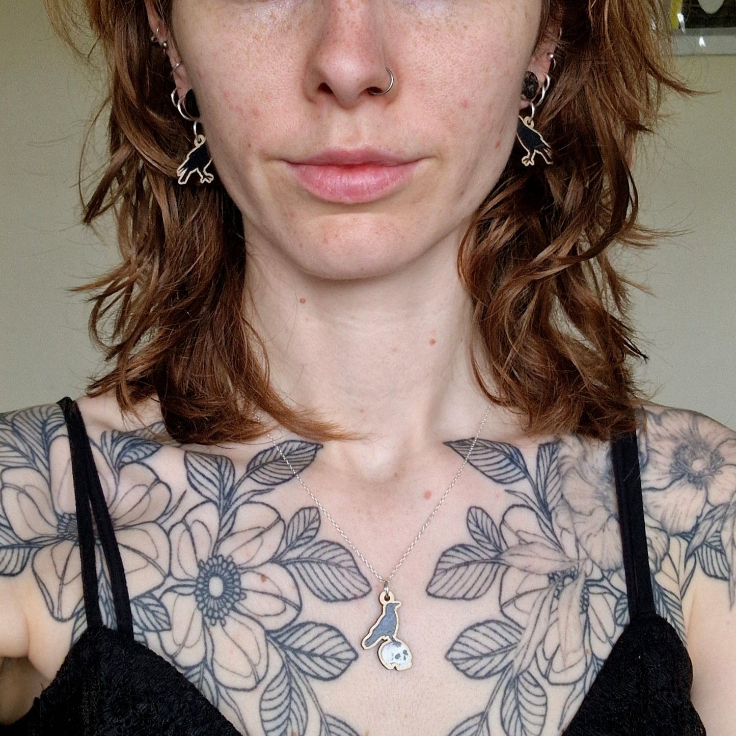 Crow and Human Skull Necklace
