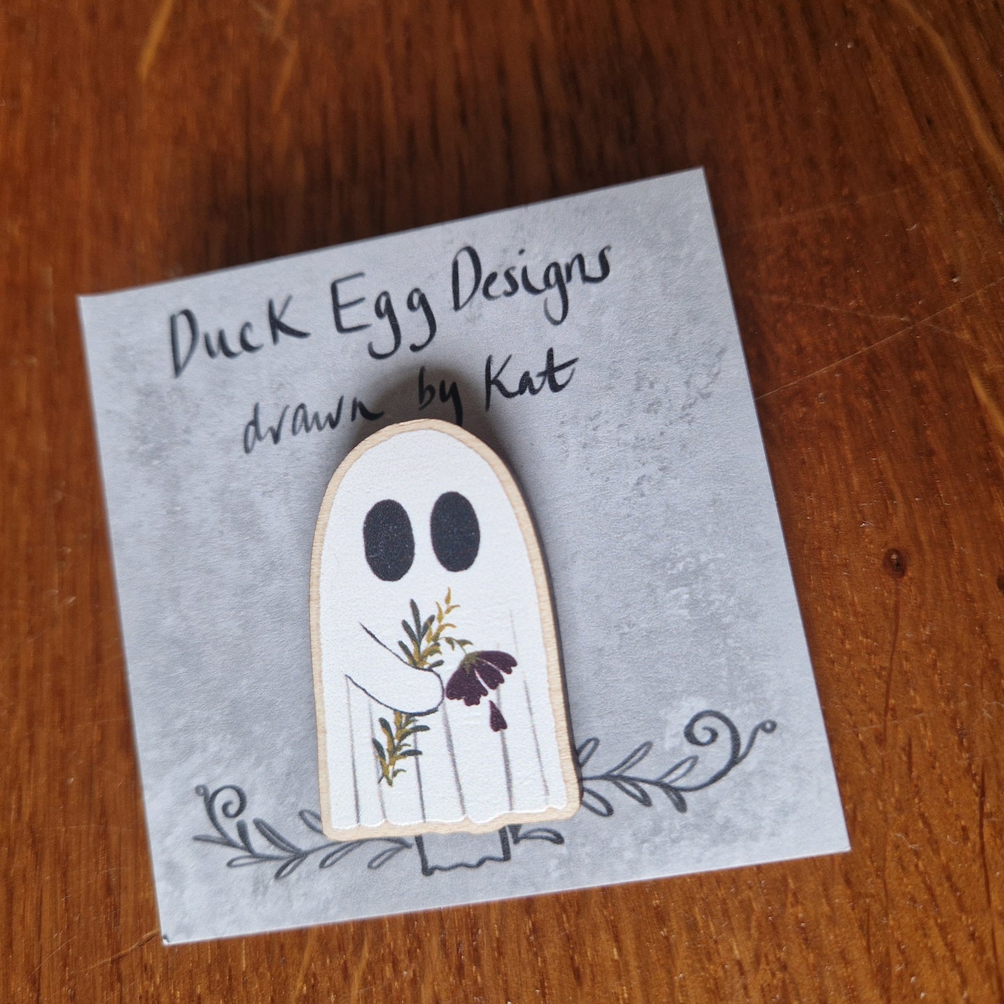 Ghost Holding Flowers Pin Badge
