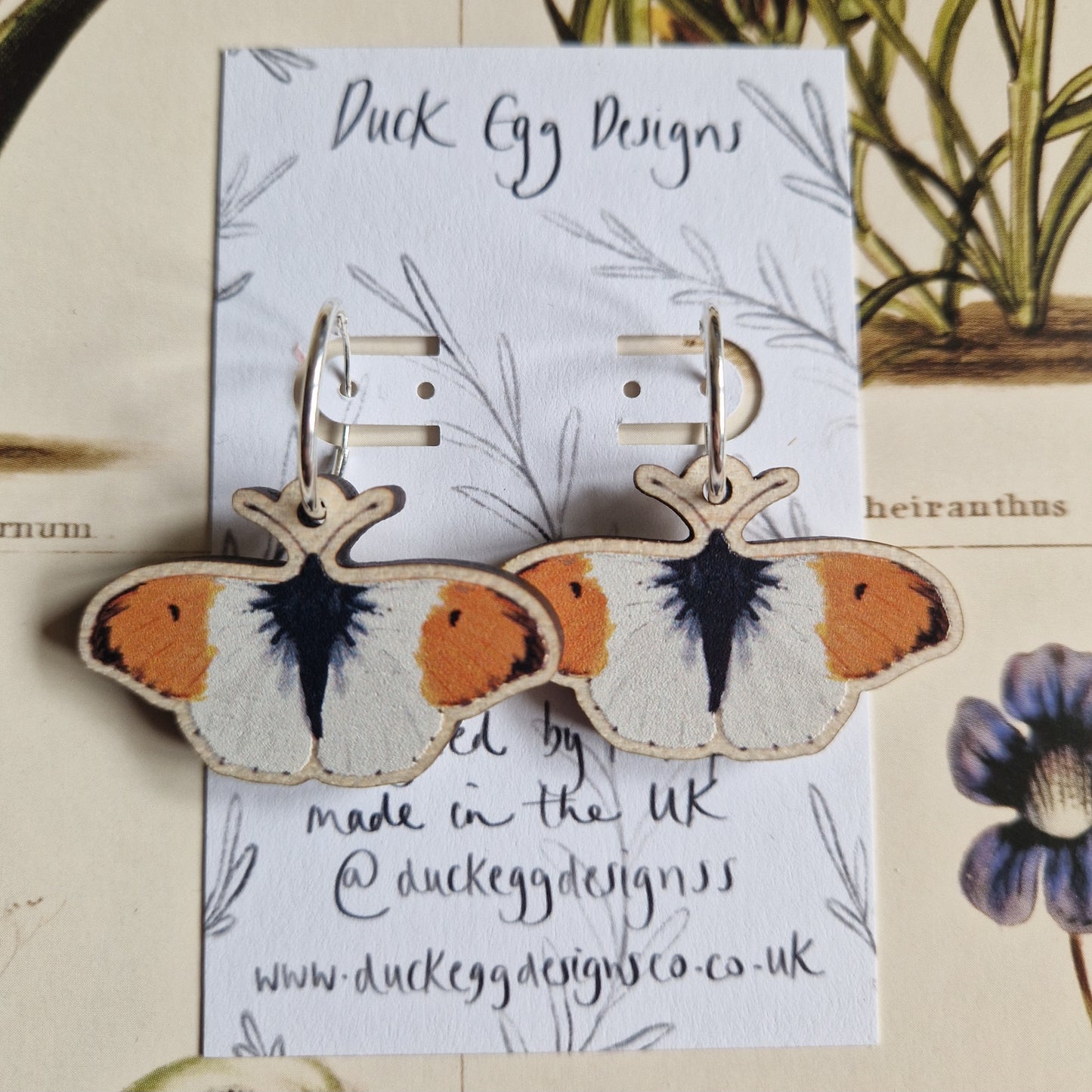 Orange Tip Butterfly Earrings