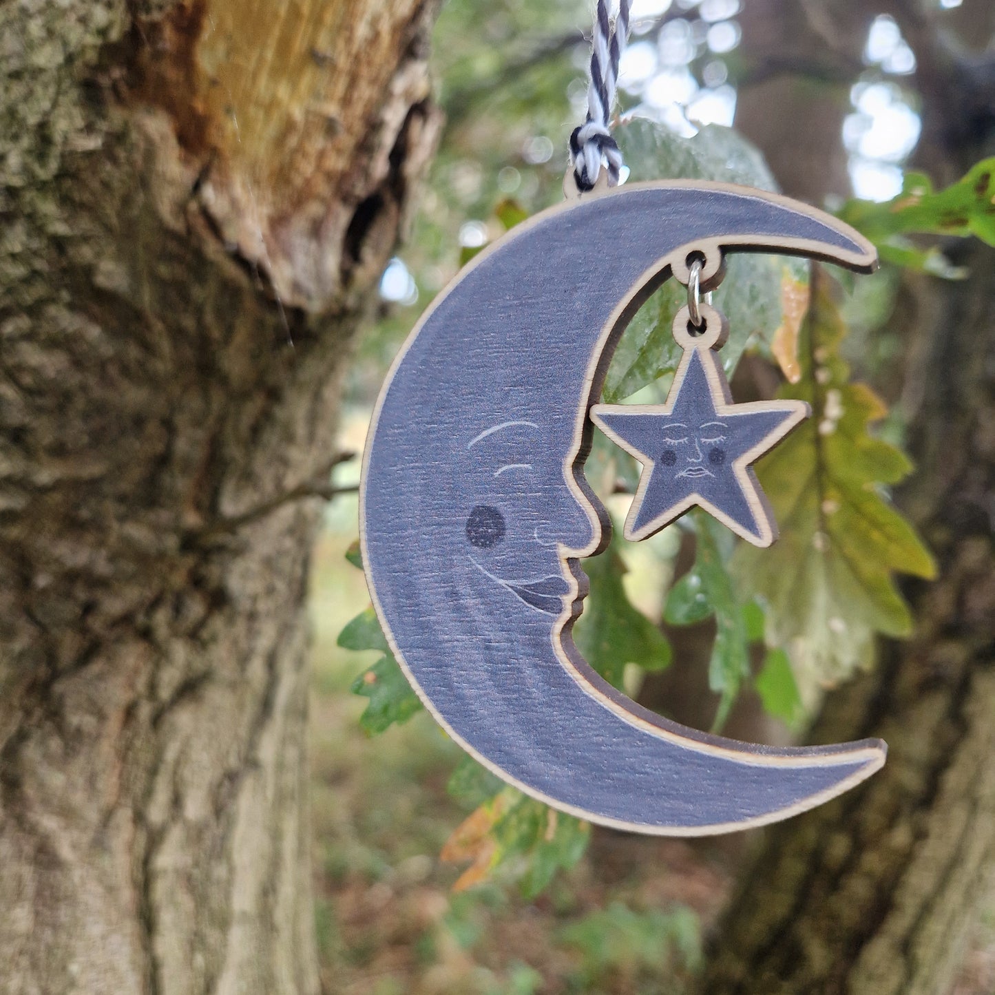 Crescent Moon And Star Wooden Hanging Decoration