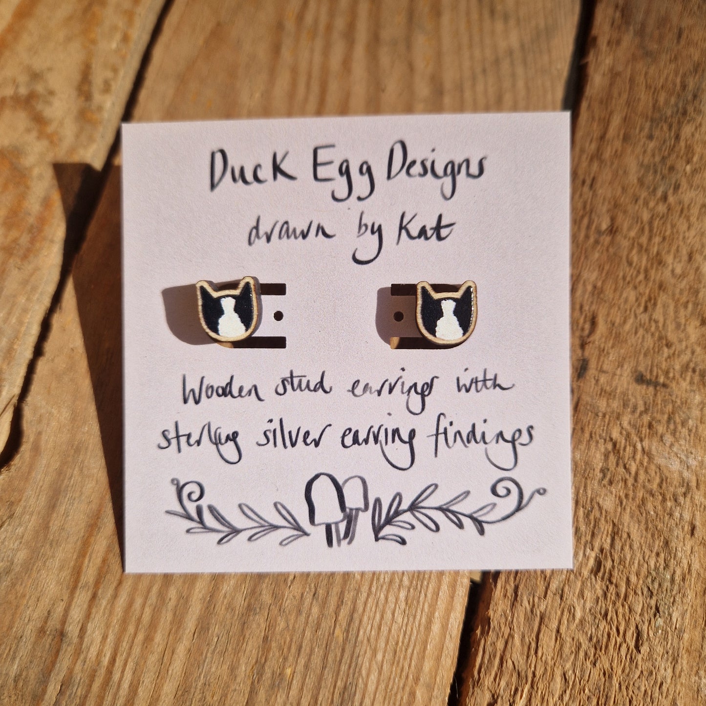 Black And White Cat Stud Earrings