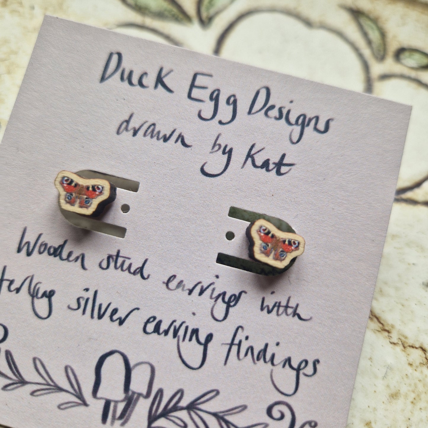 Peacock Butterfly Wooden Stud Earrings