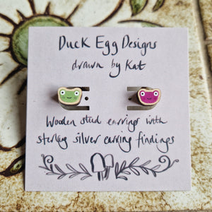 Pink and Green Frog Stud Earrings