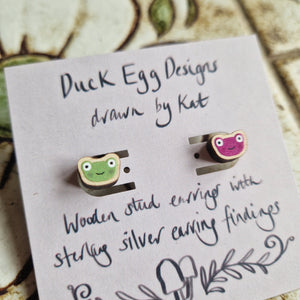 Pink and Green Frog Stud Earrings
