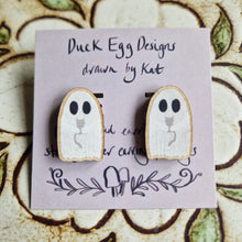 Load image into Gallery viewer, Ghost and Cat Wooden Stud Earrings
