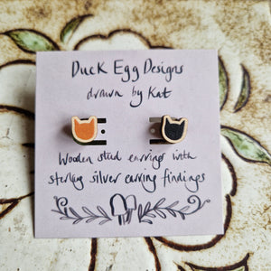 Ginger and Black Cat Mixed Stud Earrings