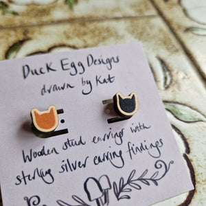 Ginger and Black Cat Mixed Stud Earrings