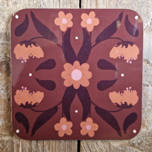 Retro Floral Coaster Brown