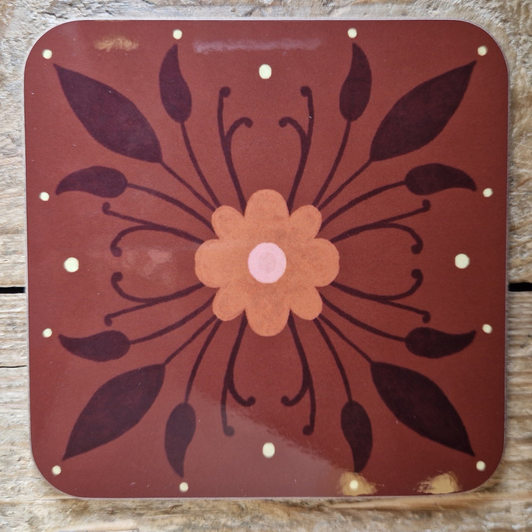 Symmetrical Floral Coaster Brown
