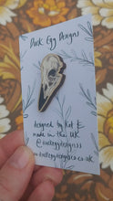 Load and play video in Gallery viewer, Raven Skull Wooden Pin Badge
