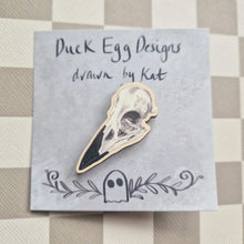 Load image into Gallery viewer, Raven Skull Wooden Pin Badge
