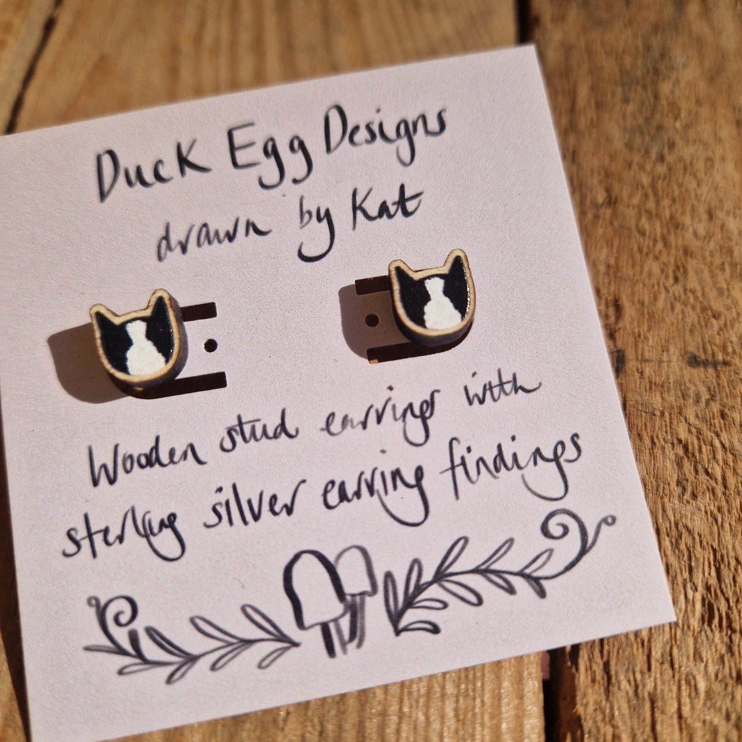 Black And White Cat Stud Earrings