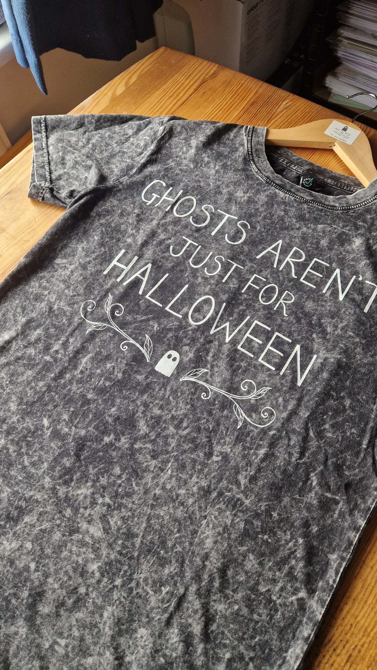 Ghosts Aren't Just For Halloween Black Acid Wash Tshirt