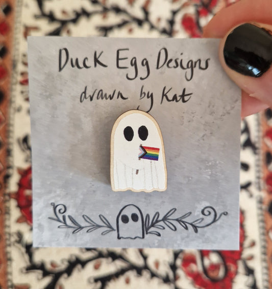 Ghost Holding Pride Flag Pin