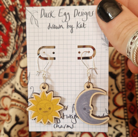 Sun and Moon Face Earrings