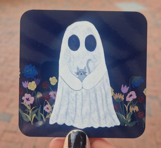 Ghost With Cat Coaster